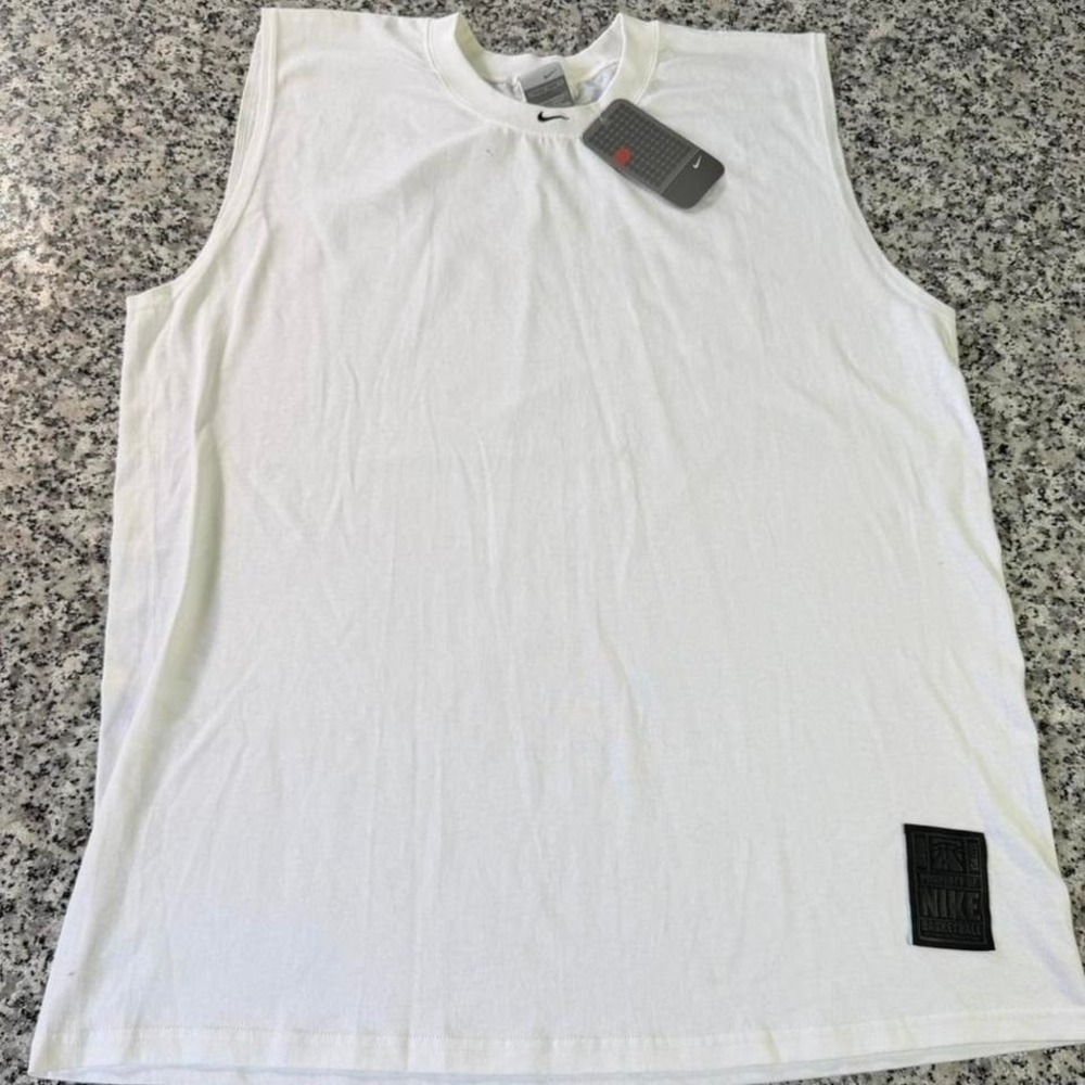 Nike Vtg 90's Rare Silver Center Swoosh Basketball White Tank Top Large NEW